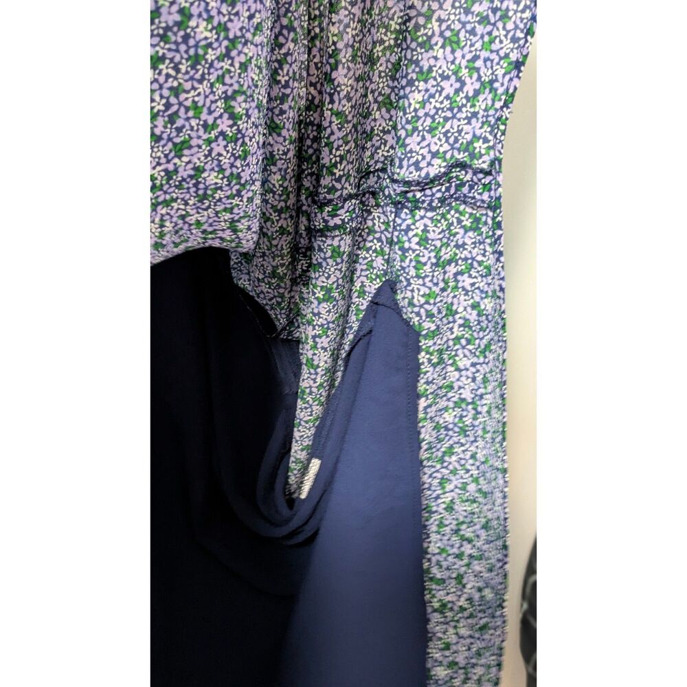 Talbots Purple and White Floral V-Neck Navy Blue dress sz. 8 - Picture 6 of 7